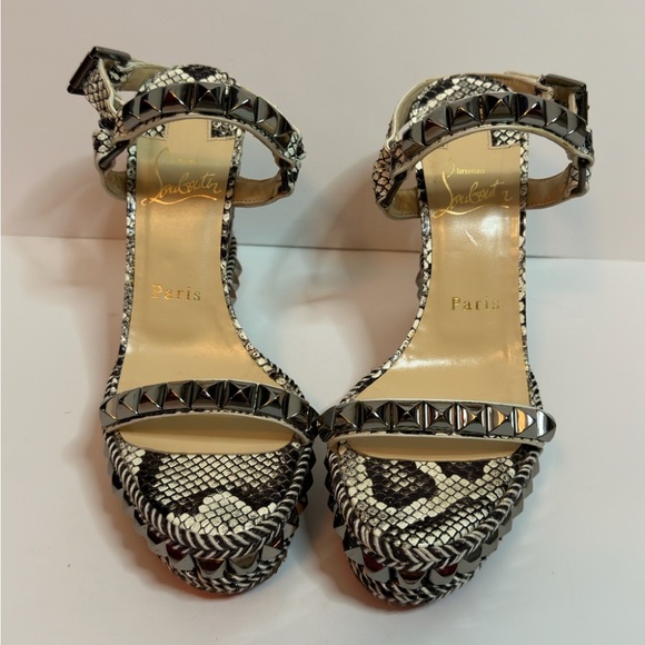 CHRISTIAN LOUBOUTIN CATACLOU STUDDED SNAKE PRINT ESPADRILLE WEDGES SIZE 37 - Picture 2 of 9